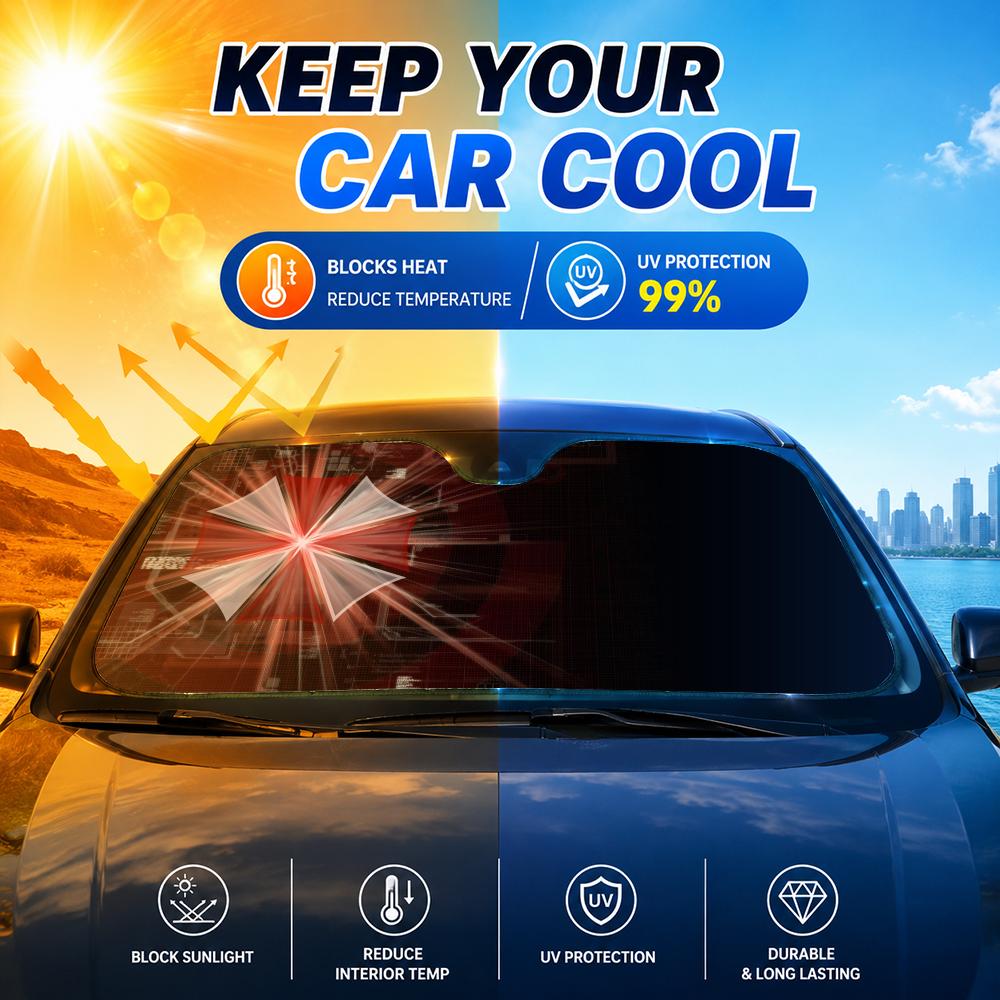 Guarda-chuva de Filme de Terro - Car Sunshade Windshield Umbrella Foldable avaliação e preço